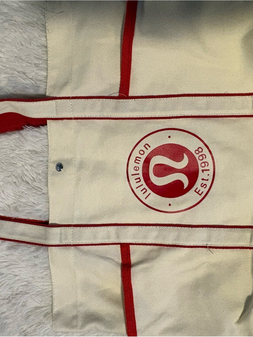 lululemon athletica Cream and Red Canvas Tote
